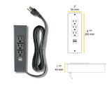 Power Strip with 3 Outlets and USB Ports, 10 ft power supply