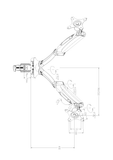 line drawing with specifications of dual monitor arm mounts