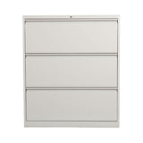 3-drawer, lateral, lockable, file cabinet, hanging file folders, hang rails, metal, beige, study, anti-tilt, counterweight, home office storage