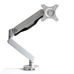 adjustable, single, monitor arm, desk mount, bracket, grey, full motion, VESA compatible, ergonomic, declutter, space saver