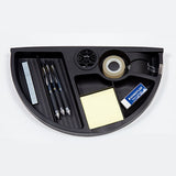 black, tray, organizer, tape dispenser, swivels, rotate 360 degrees, home office, workstation, under mount, under desk