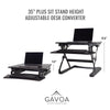 35" plus sit stand height adjustable desk converter, shows the height variations,