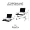 Image of two workstations in different height positions: lowwest to highest. Allows you to either sit or stand while working.