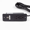 black power strip with cord coming out from bottom of plate, 10 foot extension cord, 2 usb ports