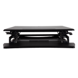 front view of the plus desk converter black model with a 35" wide platform