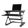 plus, sit stand adjustable desk converter, black mondel, fully extended with laptop on top