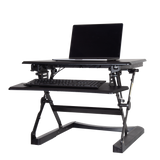 plus, sit stand adjustable desk converter, black mondel, fully extended with laptop on top